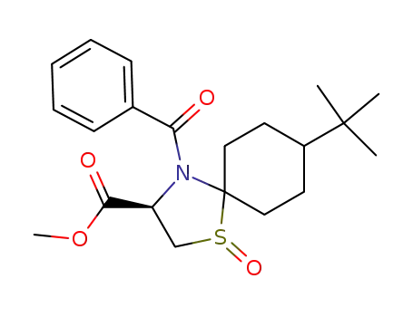 Molecular Structure of 116510-44-2 (1-Thia-4-azaspiro[4.5]decane-3-carboxylic acid,
4-benzoyl-8-(1,1-dimethylethyl)-, methyl ester, 1-oxide)