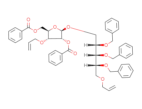 Molecular Structure of 158895-34-2 (5-O-Allyl-1-O-(3-O-allyl-2,5-di-O-benzoyl-β-D-ribofuranosyl)-2,3,4-tri-O-benzyl-D-ribitol)