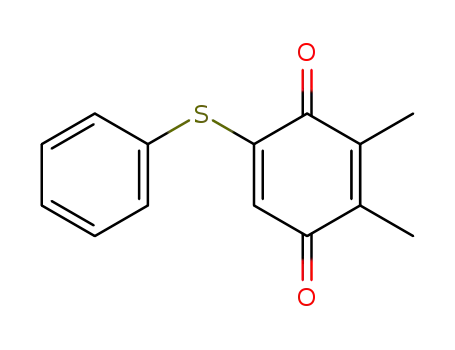 Molecular Structure of 111008-81-2 (2,5-Cyclohexadiene-1,4-dione, 2,3-dimethyl-5-(phenylthio)-)