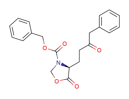 Molecular Structure of 91682-39-2 (3-Oxazolidinecarboxylic acid, 5-oxo-4-(3-oxo-4-phenylbutyl)-,
phenylmethyl ester, (S)-)