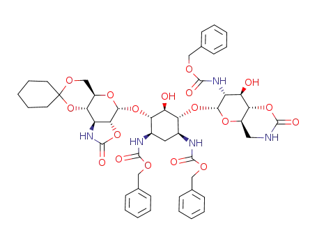 Molecular Structure of 69783-75-1 (1<i>D</i>-<i>N</i>,<i>N</i>'-bis-benzyloxycarbonyl-<i>O</i><sup>4</sup>-(6-amino-2-benzyloxycarbonylamino-<i>N</i>,<i>O</i><sup>4</sup>-carbonyl-α-<i>D</i>-2,6-dideoxy-glucopyranosyl)-<i>O</i><sup>6</sup>-(3-amino-<i>N</i>,<i>O</i><sup>2</sup>-carbonyl-<i>O</i><sup>4</sup>,<i>O</i><sup>6</sup>-cyclohexane-1,1-diyl-α-<i>D</i>-3-deoxy-glucopyranosyl)-2-deoxy-streptamine)