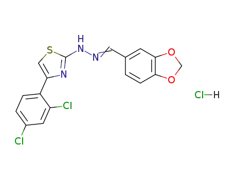 Molecular Structure of 146910-27-2 (N-[1-Benzo[1,3]dioxol-5-yl-meth-(E)-ylidene]-N'-[4-(2,4-dichloro-phenyl)-thiazol-2-yl]-hydrazine; hydrochloride)