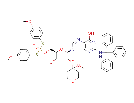 Dithiophosphoric acid O-[(2R,3R,4R,5R)-3-hydroxy-5-[6-hydroxy-2-(trityl-amino)-purin-9-yl]-4-(4-methoxy-tetrahydro-pyran-4-yloxy)-tetrahydro-furan-2-ylmethyl] ester S,S'-bis-(4-methoxy-phenyl) ester