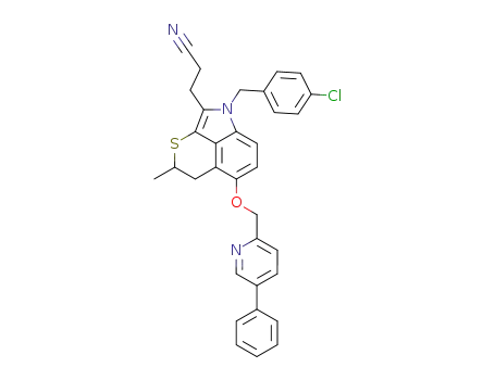 Molecular Structure of 150461-51-1 (2-<1-(4-chlorobenzyl)-4-methyl-6-<(5-phenylpyridin-2-yl)methoxy>-4,5-dihydro-1H-thiopyrano<2,3,4-c,d>indol-2-yl>propionitrile)