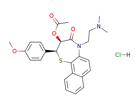 Molecular Structure of 108383-96-6 ((2S,3S)-5-[2-(dimethylamino)ethyl]-2-(4-methoxyphenyl)-4-oxo-2,3,4,5-tetrahydronaphtho[1,2-b][1,4]thiazepin-3-yl acetate hydrochloride (1:1))