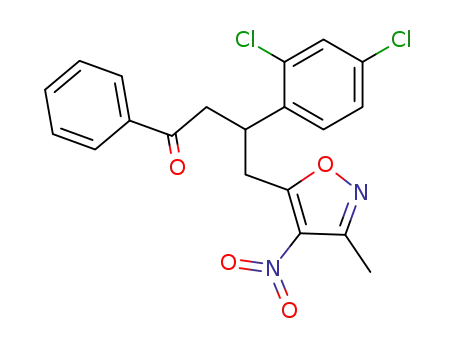 Molecular Structure of 68257-78-3 (1-Butanone,
3-(2,4-dichlorophenyl)-4-(3-methyl-4-nitro-5-isoxazolyl)-1-phenyl-)