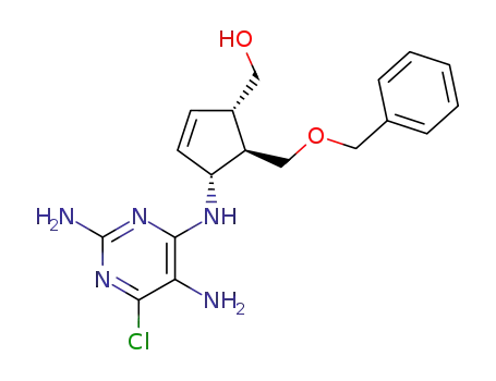 (+/-)-2,5-diamino-4-<<5'α-<(benzyloxy)methyl>-4'β-(hydroxymethyl)cyclopent-2'-en-1'β-yl>amino>-6-chloropyridimine