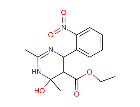 Molecular Structure of 98050-61-4 (6-Hydroxy-2,6-dimethyl-4-(2-nitro-phenyl)-1,4,5,6-tetrahydro-pyrimidine-5-carboxylic acid ethyl ester)