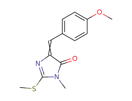 Molecular Structure of 14748-39-1 (4H-Imidazol-4-one,
3,5-dihydro-5-[(4-methoxyphenyl)methylene]-3-methyl-2-(methylthio)-)