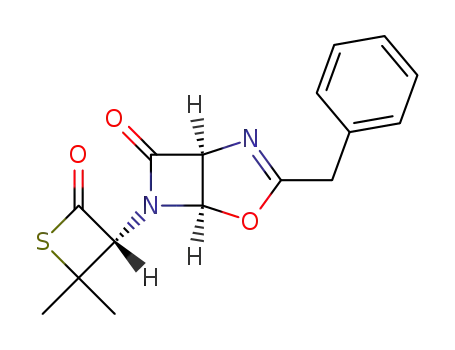 (3R)-3-<(1S,5R)-3-benzyl-7-oxo-4-oxa-2,6-diazabicyclo<3.2.0>hept-2-en-6-yl>-4,4-dimethylthietan-2-one