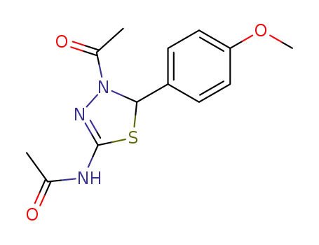 Molecular Structure of 62236-07-1 (Acetamide,
N-[4-acetyl-4,5-dihydro-5-(4-methoxyphenyl)-1,3,4-thiadiazol-2-yl]-)