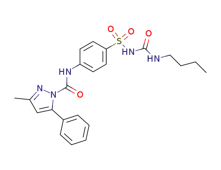 Molecular Structure of 88281-65-6 (1H-Pyrazole-1-carboxamide,
N-[4-[[[(butylamino)carbonyl]amino]sulfonyl]phenyl]-3-methyl-5-phenyl-)