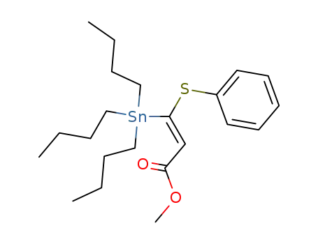 Molecular Structure of 140171-96-6 (2-Propenoic acid, 3-(phenylthio)-3-(tributylstannyl)-, methyl ester, (Z)-)