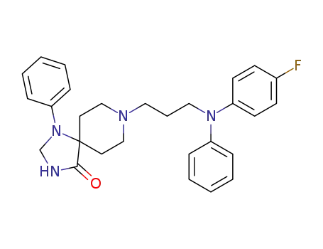 Molecular Structure of 95017-50-8 (1,3,8-Triazaspiro[4.5]decan-4-one,
8-[3-[(4-fluorophenyl)phenylamino]propyl]-1-phenyl-)