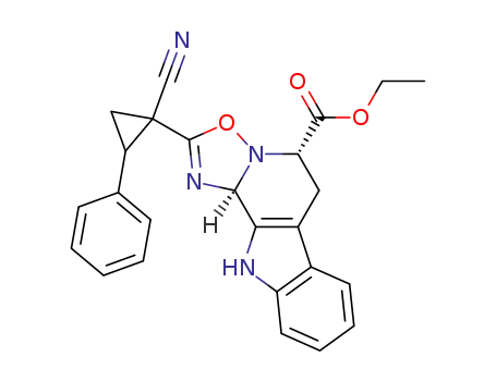 Molecular Structure of 106544-19-8 (2-(1-cyano-2-phenylcyclopropyl)-5-(ethoxycarbonyl)-4,5,6,11b-tetrahydro-Δ<sup>4</sup>-1,2,4-oxadiazolino<3,2-a>-β-carboline)