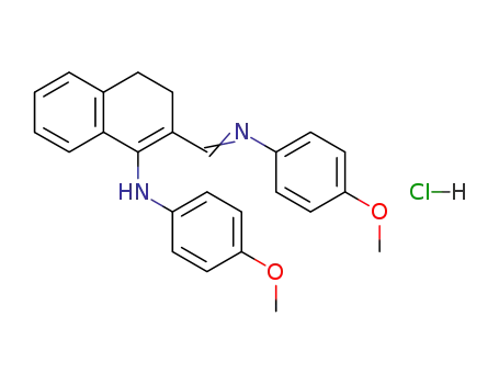 Molecular Structure of 111378-93-9 (1-Naphthalenamine,
3,4-dihydro-N-(4-methoxyphenyl)-2-[[(4-methoxyphenyl)imino]methyl]-,
monohydrochloride)