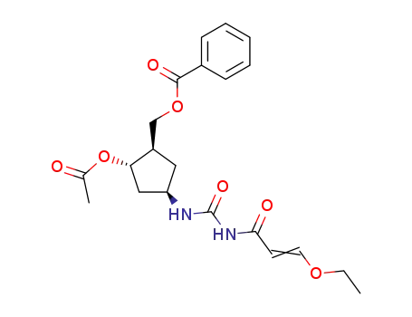 Molecular Structure of 120905-35-3 ((+)-3-ethoxy-N-<N'-<(1R,3S,4R)-3-acetoxy-4-<(benzoyloxy)methyl>cyclopentyl>carbamoyl>propenamide)