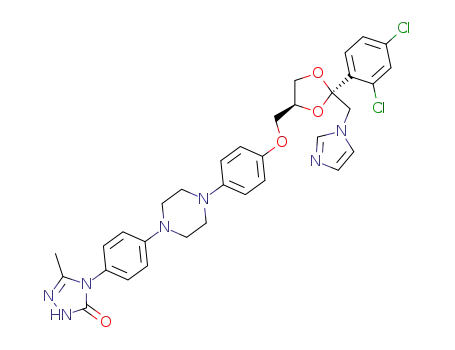 Molecular Structure of 89848-26-0 (4-[4-(4-{4-[(2R,4S)-2-(2,4-Dichloro-phenyl)-2-imidazol-1-ylmethyl-[1,3]dioxolan-4-ylmethoxy]-phenyl}-piperazin-1-yl)-phenyl]-5-methyl-2,4-dihydro-[1,2,4]triazol-3-one)