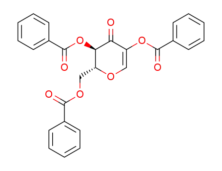 Molecular Structure of 72076-13-2 ((+)-(2R,3R)-3,5-Bis(benzoyloxy)-2-(benzoyloxymethyl)-2,3-dihydro-4H-pyran-4-one)
