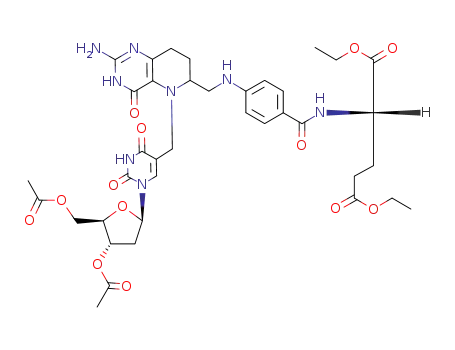 Molecular Structure of 82855-86-5 (diethyl N-<4-<<<2-amino-3,4,5,6,7,8-hexahydro-4-oxo-5-<(3',5'-diacetyl-2'-deoxyuridin-5-yl)methyl>pyrido<3,2-d>pyrimidin-6-yl>methyl>amino>benzoyl>-L-glutamate)