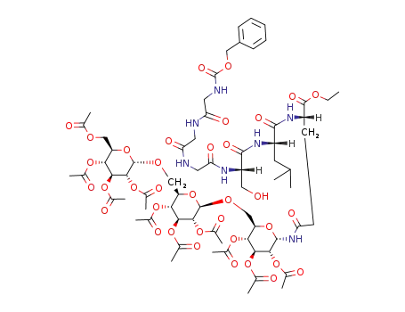 Molecular Structure of 97347-06-3 (O-(2,3,4,6-tetra-O-acetyl-α-D-glucopyranosyl)-(1-6)-O-(2,3,4-tri-O-acetyl-β-D-glucopyranosyl)-(1-6)-2,3,4-tri-O-acetyl-1-N-<N-(benzyloxycarbonyl)glycylglycylglycyl-L-sery-L-leucyl-L-glutam-1-oyl-(ethyl ester)-5-oyl>-α-D-glucopyranosylamine)