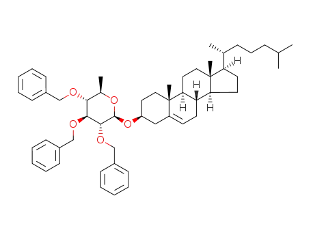 Molecular Structure of 134311-75-4 ((2R,3R,4S,5R,6R)-3,4,5-Tris-benzyloxy-2-[(3S,8S,9S,10R,13R,14S,17R)-17-((R)-1,5-dimethyl-hexyl)-10,13-dimethyl-2,3,4,7,8,9,10,11,12,13,14,15,16,17-tetradecahydro-1H-cyclopenta[a]phenanthren-3-yloxy]-6-methyl-tetrahydro-pyran)