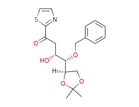 Molecular Structure of 135853-09-7 ((3S,4R,5R)-4-O-Benzyl-5,6-O-isopropylidene-3,4,5,6-tetrahydroxy-1-(2-thiazolyl)-1-hexanone)