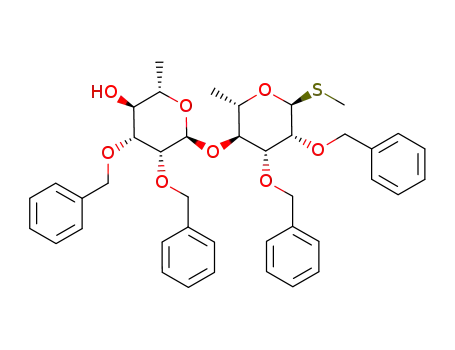 Molecular Structure of 142998-05-8 ((2S,3S,4R,5R,6S)-4,5-Bis-benzyloxy-6-((2S,3S,4R,5R,6S)-4,5-bis-benzyloxy-2-methyl-6-methylsulfanyl-tetrahydro-pyran-3-yloxy)-2-methyl-tetrahydro-pyran-3-ol)