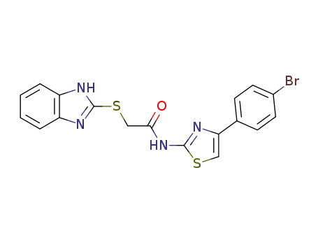 Molecular Structure of 79420-20-5 (2-((1H-benzo[d]imidazol-2-yl)thio)-N-(4-(4-bromophenyl)thiazol-2-yl)acetamide)
