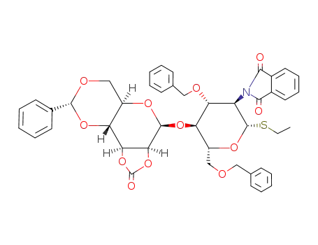 2-[(2S,3R,4R,5S,6R)-4-Benzyloxy-6-benzyloxymethyl-2-ethylsulfanyl-5-((3aS,4S,5aR,8R,9aR,9bS)-2-oxo-8-phenyl-hexahydro-[1,3]dioxolo[4',5':4,5]pyrano[3,2-d][1,3]dioxin-4-yloxy)-tetrahydro-pyran-3-yl]-isoindole-1,3-dione