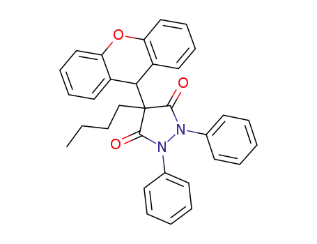 Molecular Structure of 103325-80-0 (1,2-Diphenyl-4-n-butyl-4-xanthen-9-yl-pyrazolidin-3,5-dion)