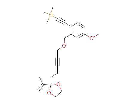 Molecular Structure of 82064-60-6 (Silane,
[[4-methoxy-2-[[[5-[2-(1-methylethenyl)-1,3-dioxolan-2-yl]-2-pentynyl]oxy]
methyl]phenyl]ethynyl]trimethyl-)