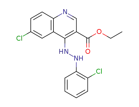 Molecular Structure of 1026185-79-4 (6-Chloro-4-[N'-(2-chloro-phenyl)-hydrazino]-quinoline-3-carboxylic acid ethyl ester)