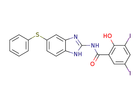 Molecular Structure of 128126-87-4 (2-(3,5-Diiodosalicyloyl)amino-5-phenylthio-benzimidazole)