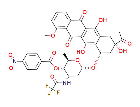 Molecular Structure of 72402-71-2 (3-acetyl-3,5,12-trihydroxy-10-methoxy-6,11-dioxo-1,2,3,4,6,11-hexahydrotetracen-1-yl 2,3,6-trideoxy-4-O-(4-nitrobenzoyl)-3-[(trifluoroacetyl)amino]hexopyranoside)
