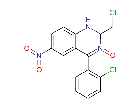 Molecular Structure of 101945-55-5 (2-chloromethyl-4-o-chlorophenyl-1,2-dihydro-6-nitro-quinazoline 3-oxide)