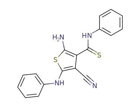 Molecular Structure of 89844-62-2 (3-Thiophenecarbothioamide,
2-amino-4-cyano-N-phenyl-5-(phenylamino)-)