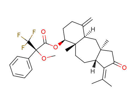 Molecular Structure of 82799-07-3 ((R)-3,3,3-Trifluoro-2-methoxy-2-phenyl-propionic acid (3aS,4aR,8S,8aS,10aR)-1-isopropylidene-3a,8a-dimethyl-5-methylene-2-oxo-tetradecahydro-benzo[f]azulen-8-yl ester)