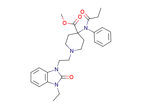 Molecular Structure of 131728-72-8 (N-(phenyl)-N-[1-(2-(3-ethyl-2,3-dihydro-2-oxo-1H-benzimidazol-1-yl)ethyl)-4-methoxycarbonyl-4-piperidinyl]propanamide)