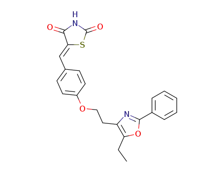Molecular Structure of 103788-40-5 (2,4-Thiazolidinedione,
5-[[4-[2-(5-ethyl-2-phenyl-4-oxazolyl)ethoxy]phenyl]methylene]-)