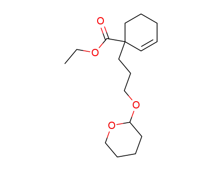 Molecular Structure of 101366-79-4 (2-Cyclohexene-1-carboxylic acid,
1-[3-[(tetrahydro-2H-pyran-2-yl)oxy]propyl]-, ethyl ester)