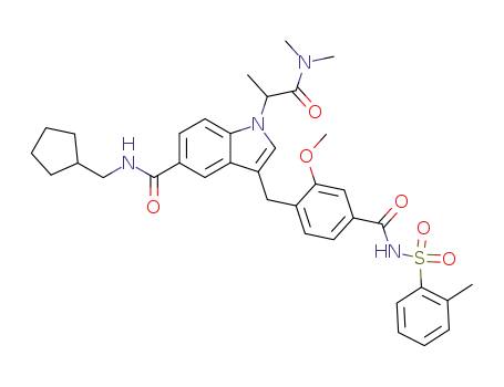 1-(1-Dimethylcarbamoyl-ethyl)-3-[2-methoxy-4-(toluene-2-sulfonylaminocarbonyl)-benzyl]-1H-indole-5-carboxylic acid cyclopentylmethyl-amide