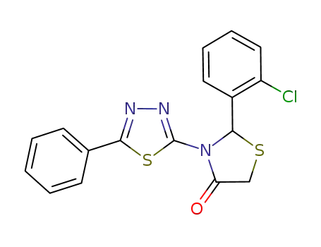 Molecular Structure of 1095167-48-8 (2-(2-chlorophenyl)-3-(5-phenyl-1,3,4-thiadiazol-2-yl)thiazolidin-4-one)
