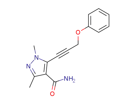 Molecular Structure of 133053-61-9 (1,3-Dimethyl-5-(3-phenoxyprop-1-ynyl)pyrazole-4-carbonamide)