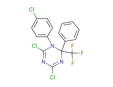 Molecular Structure of 88235-65-8 (1,3,5-Triazine,
4,6-dichloro-1-(4-chlorophenyl)-1,2-dihydro-2-phenyl-2-(trifluoromethyl)-)