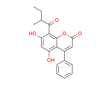 2H-1-Benzopyran-2-one,
5,7-dihydroxy-8-(2-methyl-1-oxobutyl)-4-phenyl-