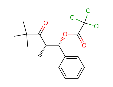 Molecular Structure of 72658-18-5 (Trichloro-acetic acid (1S,2S)-2,4,4-trimethyl-3-oxo-1-phenyl-pentyl ester)
