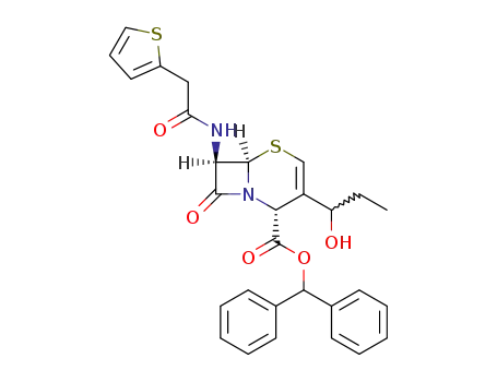(6<i>R</i>)-3-((Ξ)-1-hydroxy-propyl)-8-oxo-7<i>t</i>-(2-thiophen-2-yl-acetylamino)-(6<i>r</i><i>H</i>)-5-thia-1-aza-bicyclo[4.2.0]oct-3-ene-2<i>c</i>-carboxylic acid benzhydryl ester