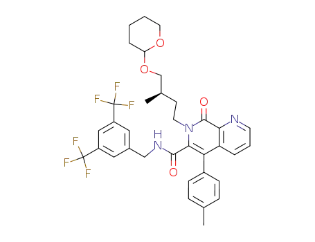 7-[(R)-3-Methyl-4-(tetrahydro-pyran-2-yloxy)-butyl]-8-oxo-5-p-tolyl-7,8-dihydro-[1,7]naphthyridine-6-carboxylic acid 3,5-bis-trifluoromethyl-benzylamide