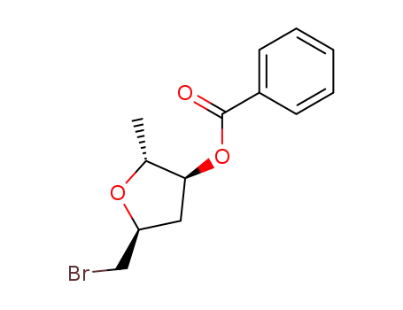 Molecular Structure of 285555-75-1 (3-Furanol, 5-(bromomethyl)tetrahydro-2-methyl-, benzoate, (2R,3S,5S)-)